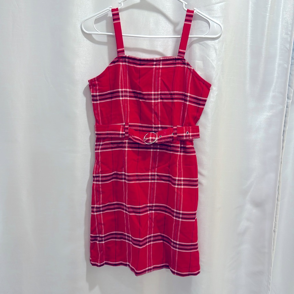 Red Plaid Dress with Retro Style Belt